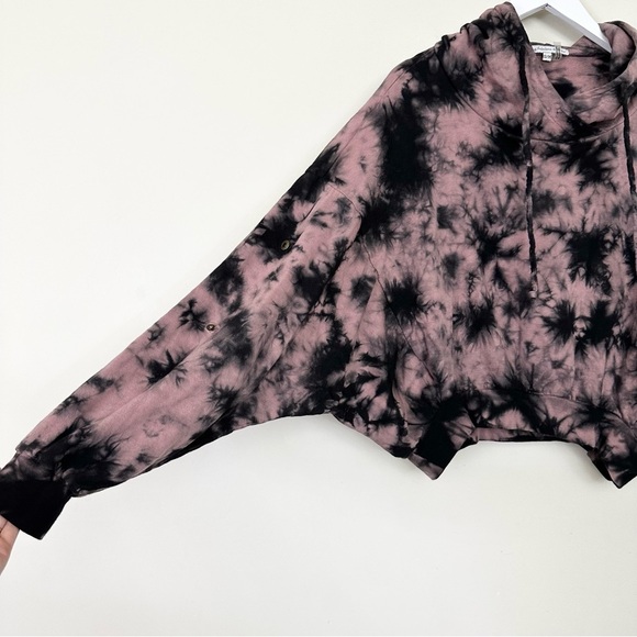 Young Fabulous & Broke Raissa Pink Black Tie Die Hoodie Snap Button Sleeves - Picture 3 of 12